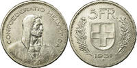 Schweiz 5 Francs Münze, Bern, SS, Silber, KM:40 -