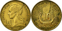 Madagascar 10 Francs Münze, Paris, SS, Aluminum-Bronze, KM:6 -