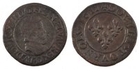 Frankreich Double Tournois Münze, Louis XIII, Double tournois, buste enfantin au col fraisé -