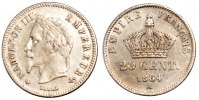 Frankreich 20 Centimes Münze, Napoleon III, Napoléon III, Paris, SS+ -