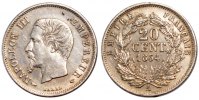 Frankreich 20 Centimes Münze, Napoleon III, Napoléon III, Paris, VZ -
