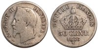Frankreich 50 Centimes Münze, Napoleon III, Napoléon III, Bordeaux, S -