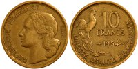 Frankreich 10 Francs Münze, Guiraud, SS, Aluminum-Bronze, Gadoury:812 -