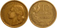 Frankreich 10 Francs Münze, Guiraud, SS, Aluminum-Bronze, Gadoury:812 -