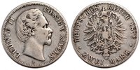 Deutsch Staaten 2 Mark Münze, BAVARIA, Ludwig II, SS, Silber -