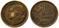 Frankreich 10 Francs Münze, Guiraud, SS, Aluminum-Bronze, Gadoury:812 -