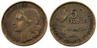 Frankreich 50 Francs Münze, Guiraud, S+, Aluminum-Bronze, Gadoury:880 -
