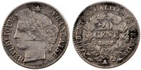 Frankreich 20 Centimes Münze, Cérès, Paris, S, Silber, Gadoury:303 -