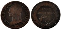 Frankreich 5 Centimes Münze, Dupré, Paris, SGE, Bronze, Gadoury:126 -