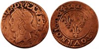 Frankreich Double Tournois Münze, Louis XIII, Double tournois de Warin, tête à gauche -