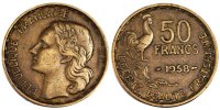 Frankreich 50 Francs Münze, Guiraud, SS, Aluminum-Bronze, Gadoury:880 -