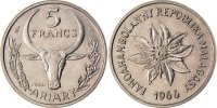 Madagascar 5 Francs Münze, Paris, STGL, Stainless Steel -