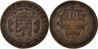 Luxemburg 10 Centimes Münze, William III, Utrecht, S+, Bronze, KM:23.1 -