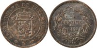 Luxemburg 5 Centimes Münze, William III, Paris, S+, Bronze, KM:22.2 -