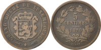 Luxemburg 5 Centimes Münze, William III, Utrecht, SS+, Bronze, KM:22.1 -