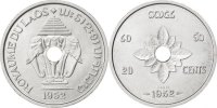 Lao 20 Cents Münze, Sisavang Vong, STGL, Aluminium, KM:E2, Lecompte:5 -