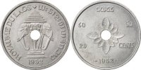 Lao 20 Cents Münze, Sisavang Vong, VZ+, Aluminium, Lecompte:5 -