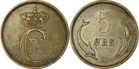 Dänemark 5 Öre Münze, Christian IX, SS, Bronze, KM:794.1 -