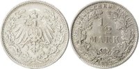 GERMANY - EMPIRE 1/2 Mark Münze, Muldenhütten, SS+, Silber, KM:17 -