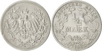 GERMANY - EMPIRE 1/2 Mark Münze, Karlsruhe, SS, Silber, KM:17 -