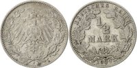 GERMANY - EMPIRE 1/2 Mark Münze, Hambourg, S+, Silber, KM:17 -