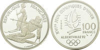 Frankreich 100 Francs Münze, Slalom skiers, BE, STGL, Silber, KM:984 -