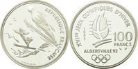Frankreich 100 Francs Münze, Ski jumpers, BE, STGL, Silber, KM:995 -