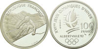 Frankreich 100 Francs Münze, Alpine skiing, BE, STGL, Silber, KM:971 -