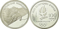 Frankreich 100 Francs Münze, Alpine skiing, BE, VZ, Silber, KM:971 -