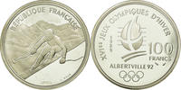 Frankreich 100 Francs Münze, Alpine skiing, BE, VZ, Silber, KM:971 -