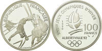 Frankreich 100 Francs Münze, Free-style skier, BE, STGL, Silber, KM:983 -