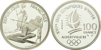 Frankreich 100 Francs Münze, Slalom skiers, BE, STGL, Silber, KM:984 -