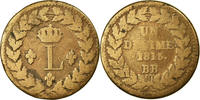 Frankreich Decime Münze, Louis XVIII, Strasbourg, SGE+, Bronze, KM:701 -