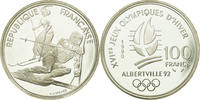 Frankreich 100 Francs Münze, Slalom skiers, BE, VZ+, Silber, KM:984 -