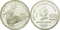 Frankreich 100 Francs Münze, Bobsledding, BE, VZ, Silber, KM:981 -