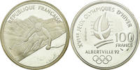 Frankreich 100 Francs Münze, Alpine skiing, VZ, Silber, KM:971 -