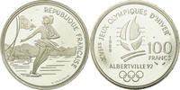 Frankreich 100 Francs Münze, Ice Skating Couple, BE, VZ, Silber -