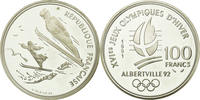 Frankreich 100 Francs Münze, Ski jumpers, BE, VZ, Silber, KM:995 -
