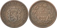 Luxemburg 5 Centimes Münze, William III, Paris, S+, Bronze, KM:22.2 -