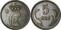 Dänemark 5 Öre Münze, Christian IX, Copenhagen, SS+, Bronze, KM:794.1 -