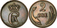 Dänemark 2 Öre Münze, Christian IX, Copenhagen, SS, Bronze, KM:793.1 -