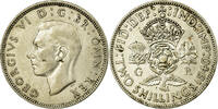 Großbritannien Florin, Two Shillings Münze, George VI, SS, Silber -