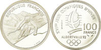 Frankreich 100 Francs Münze, Alpine skiing, BE, STGL, Silber, KM:971 -