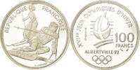 Frankreich 100 Francs Münze, Slalom skiers, BE, STGL, Silber, KM:984 -