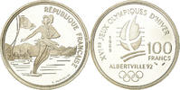 Frankreich 100 Francs Münze, Ice Skating Couple, BE, VZ+, Silber -