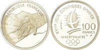 Frankreich 100 Francs Münze, Alpine skiing, BE, VZ+, Silber, KM:971 -