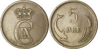 Dänemark 5 Öre Münze, Christian IX, Copenhagen, S+, Bronze, KM:794.1 -