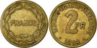 Frankreich 2 Francs Münze, France Libre, Philadelphia, S+, Messing -