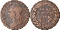 Frankreich 5 Centimes Münze, Dupré, Metz, S+, Bronze, KM:640.2 -