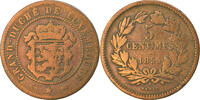 Luxemburg 5 Centimes Münze, William III, Paris, S+, Bronze, KM:22.2 -